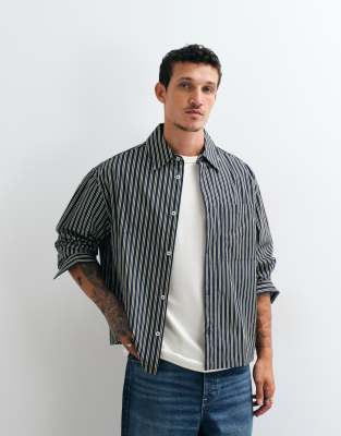 Asos Design Boxy Oversized Poplin Striped Shirt In White