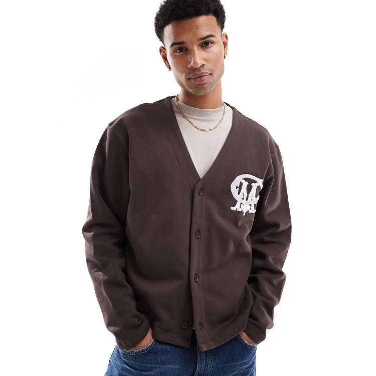 ASOS DESIGN boxy oversized printed cardigan in brown ASOS