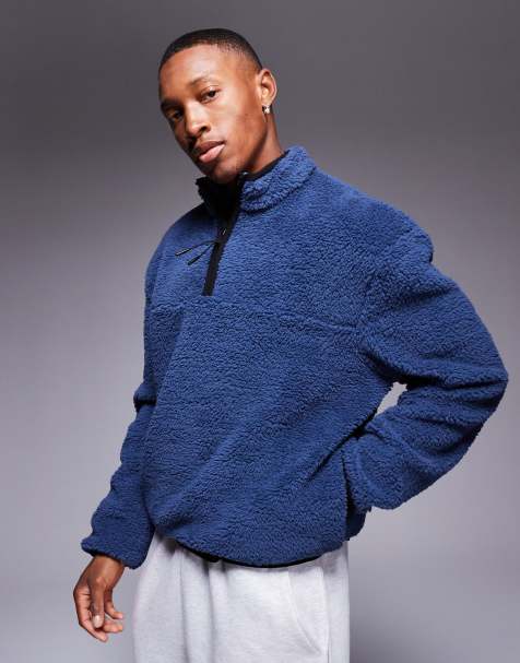 ASOS DESIGN boxy oversized quarter zip borg sweatshirt in blue - view 1