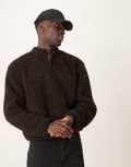 [ASOS DESIGN] ASOS DESIGN boxy oversized quarter zip borg sweatshirt in brown XL Chocolate torte