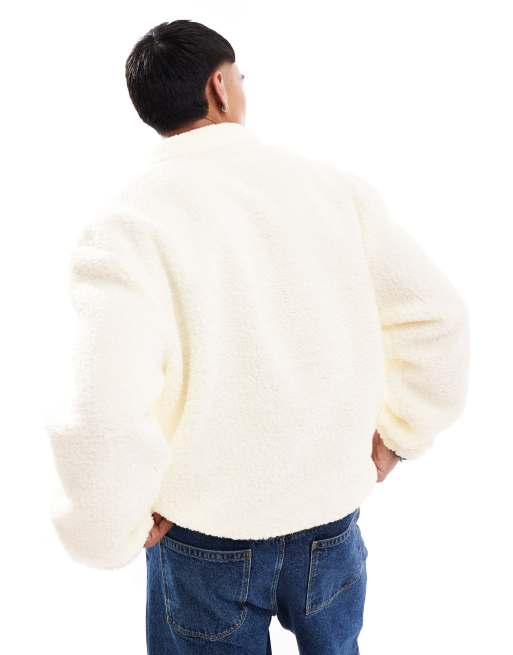 ASOS DESIGN boxy oversized half zip borg sweatshirt in cream