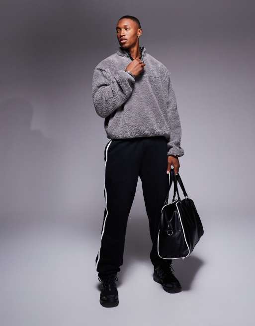 ASOS DESIGN boxy oversized half zip borg sweatshirt in grey