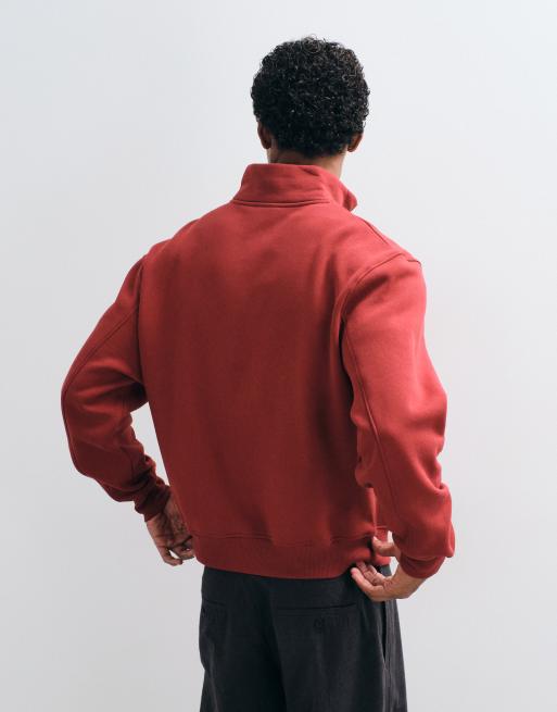 ASOS DESIGN boxy oversized quarter zip sweatshirt in red, 4 of 5