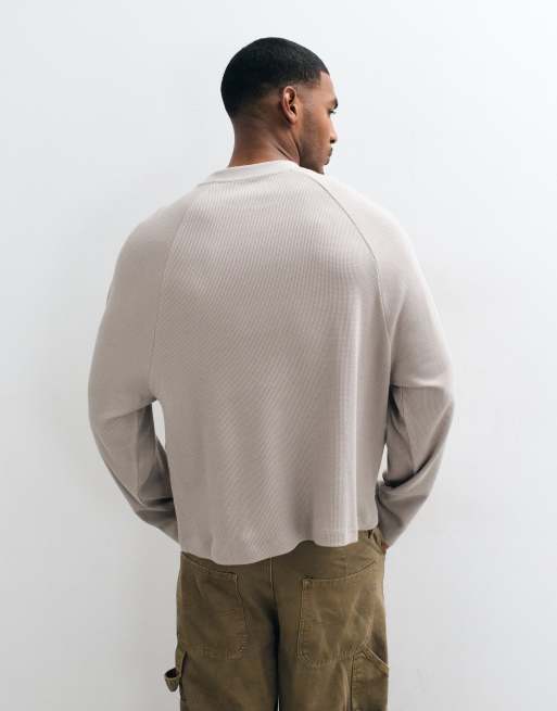 ASOS DESIGN boxy oversized raglan langærmet T-shirt i beige waffle, 4 af 10