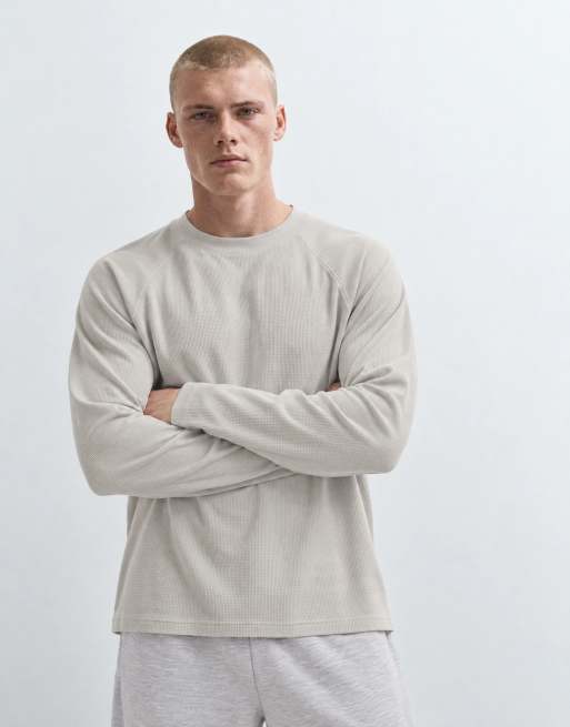 ASOS DESIGN boxy oversized raglan langærmet T-shirt i beige waffle, 8 af 10