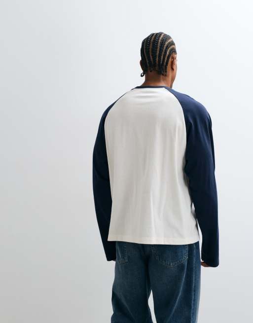 ASOS DESIGN boxy oversized raglan long sleeve top with club graphic print in cream, 4 of 5