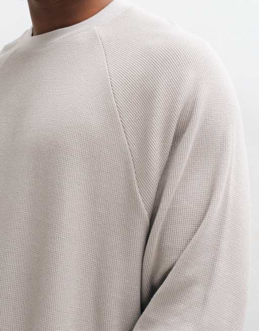 ASOS DESIGN boxy oversized raglan T-shirt met lange mouwen in stone wafelstructuur, 5 van 10