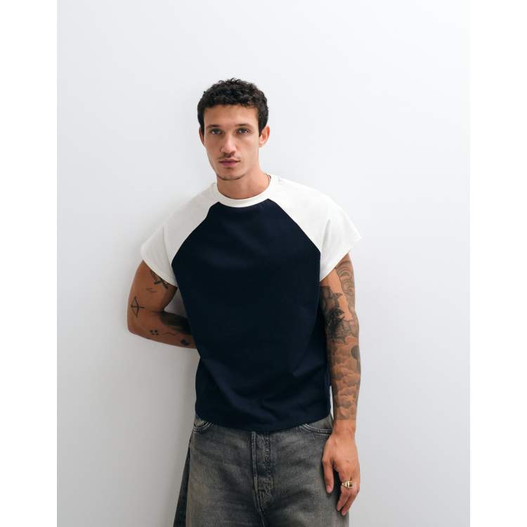 ASOS DESIGN boxy oversized raglan T-shirt with cap sleeve in navy