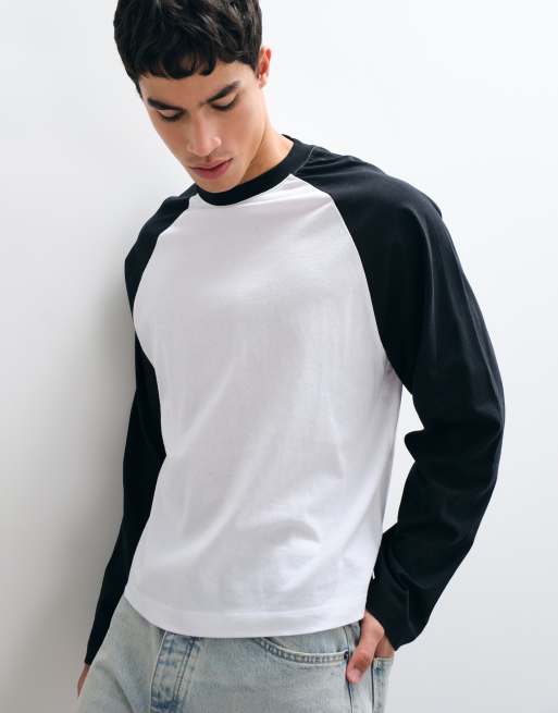 ASOS DESIGN boxy oversized raglan-top med lange ærmer i sort og hvid, 5 af 5
