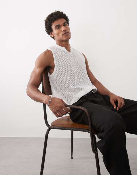 ASOS DESIGN boxy oversized relaxed v-neck vest in white textured fabric - view 1