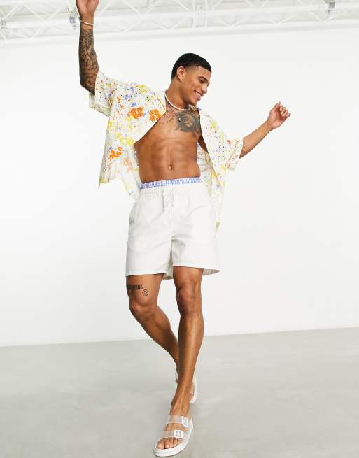 ASOS DESIGN boxy oversized revere broderie shirt with paint splat