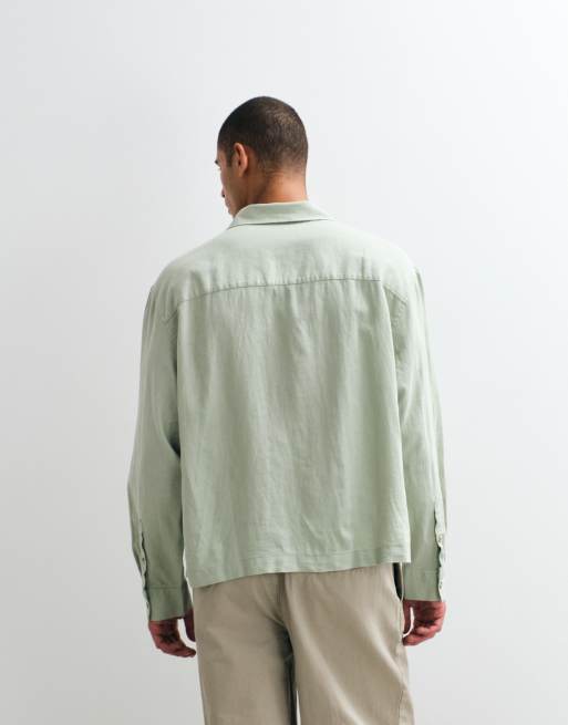 ASOS DESIGN boxy oversized revere linen blend shirt in sage green, 2 of 5