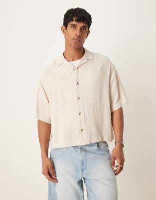 Asos Design Boxy Oversized Revere Linen Blend Shirt