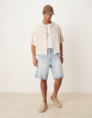 Asos Design Boxy Oversized Revere Linen Blend Shirt