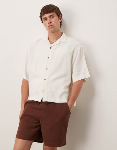 ASOS DESIGN boxy oversized revere linen blend shirt in white - view 1