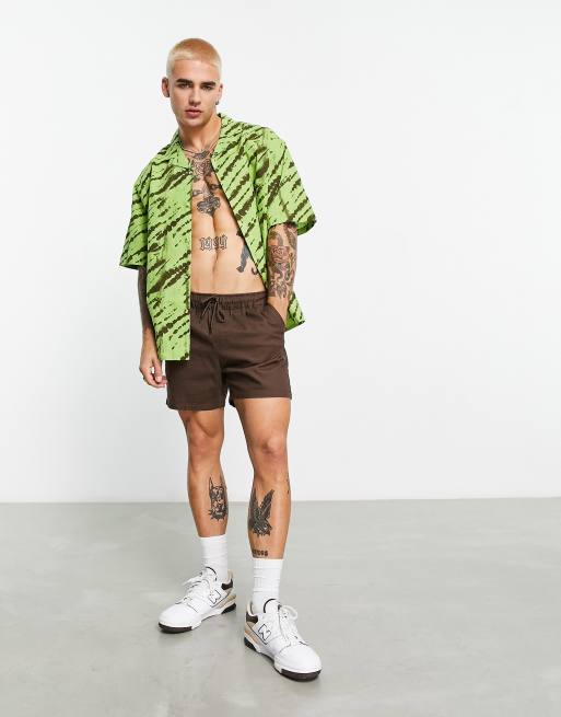 ASOS DESIGN boxy oversized revere linen mix shirt in green tie dye