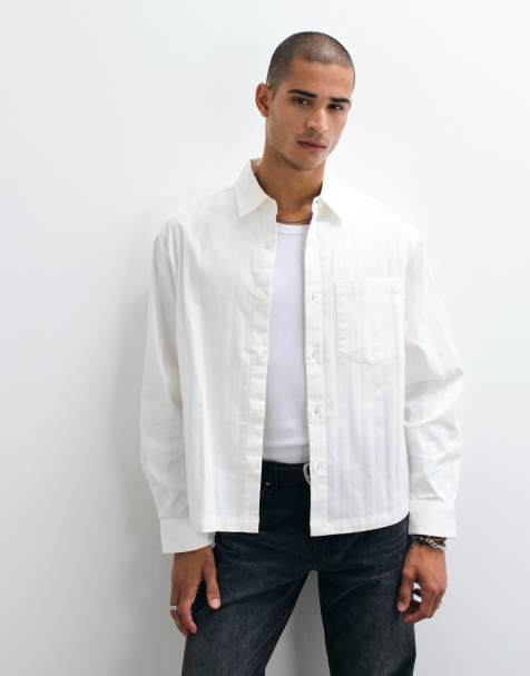 ASOS DESIGN boxy oversized revere poplin overhemd met strepen in wit - view 1
