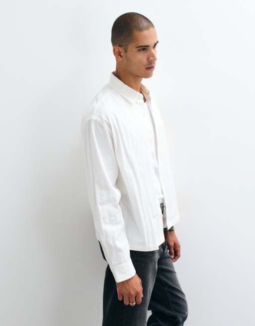 ASOS DESIGN boxy oversized revere poplin stripe shirt in white, 5 of 5