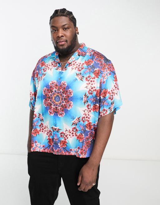 Floral Print Satin Revere Short Sleeve Shirt