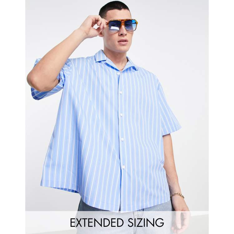 ASOS DESIGN boxy oversized revere shirt in blue stripe