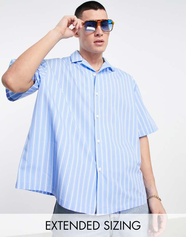 ASOS DESIGN boxy oversized revere shirt in blue stripe