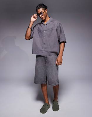 Asos Design Boxy Oversized Revere Shirt In Gray
