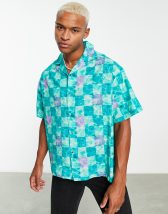 ASOS DESIGN relaxed revere satin bowling shirt with chest