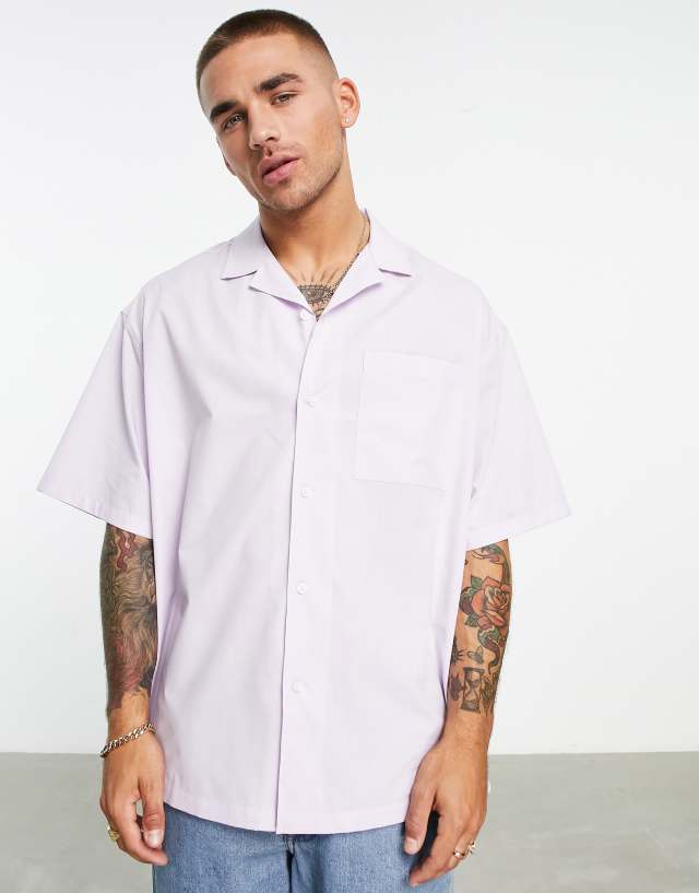 ASOS DESIGN boxy oversized revere shirt in lilac