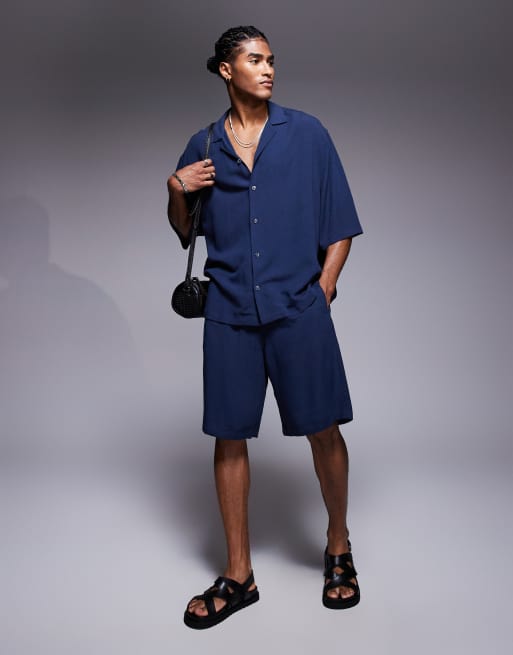 ASOS DESIGN boxy oversized revere shirt in navy (Part of a set), 2 of 4