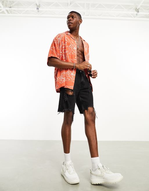 ASOS DESIGN boxy oversized revere shirt in orange scribble floral