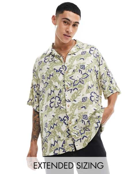 ASOS DESIGN boxy oversized revere shirt in vintage Hawaiian print - view 1