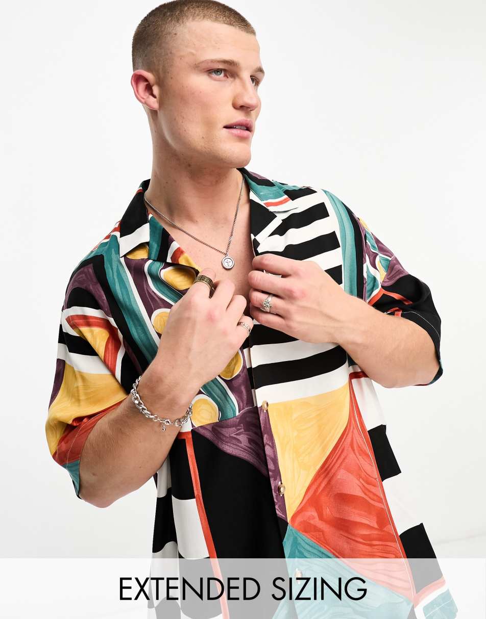 ASOS DESIGN boxy oversized revere shirt in vintage inspired print