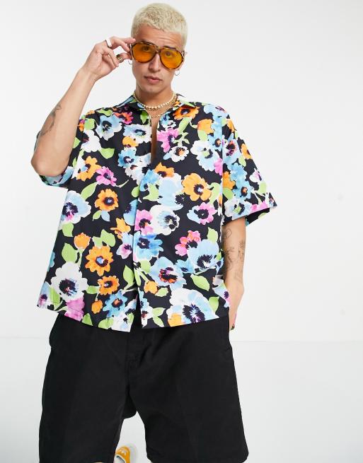 ASOS DESIGN boxy oversized revere shirt with all-over bright floral