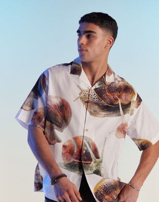 ASOS DESIGN oversized revere shirt with snail print