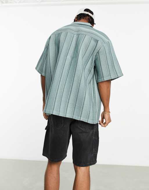 ASOS Design Boxy Oversized Revere Shirt with Griffin Placement print-Green