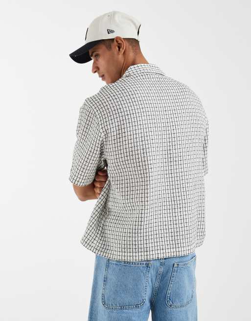 ASOS DESIGN boxy oversized revere textured shirt in black and white check, 4 of 5