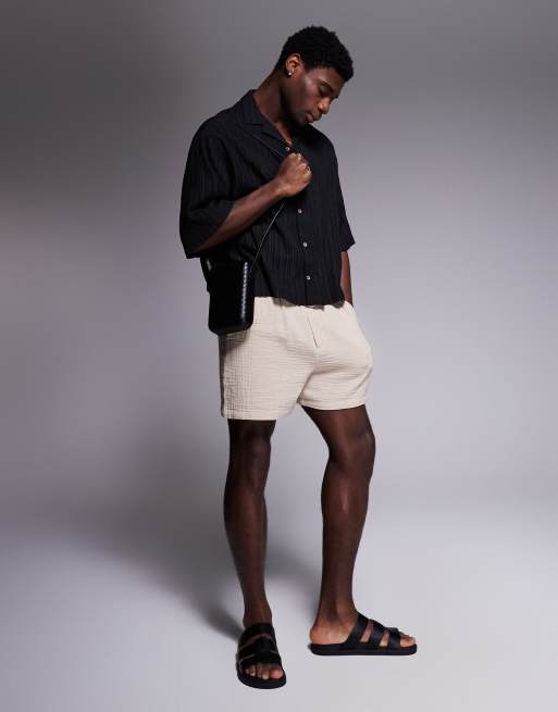 ASOS DESIGN boxy oversized revere textured shirt in black, 2 of 4