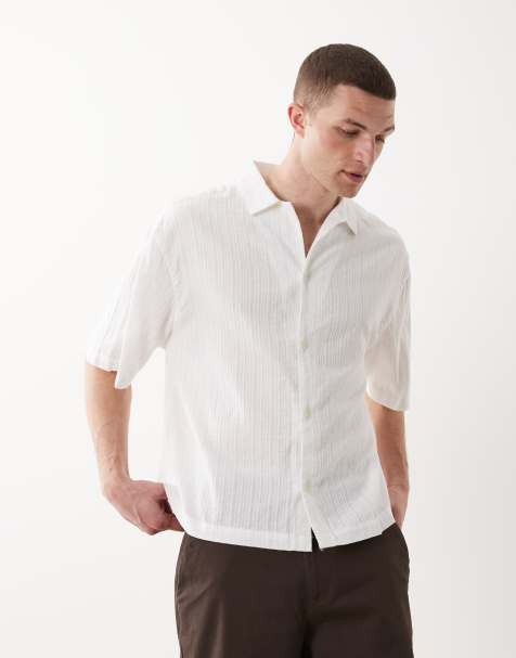 ASOS DESIGN boxy oversized revere textured shirt in white - view 1