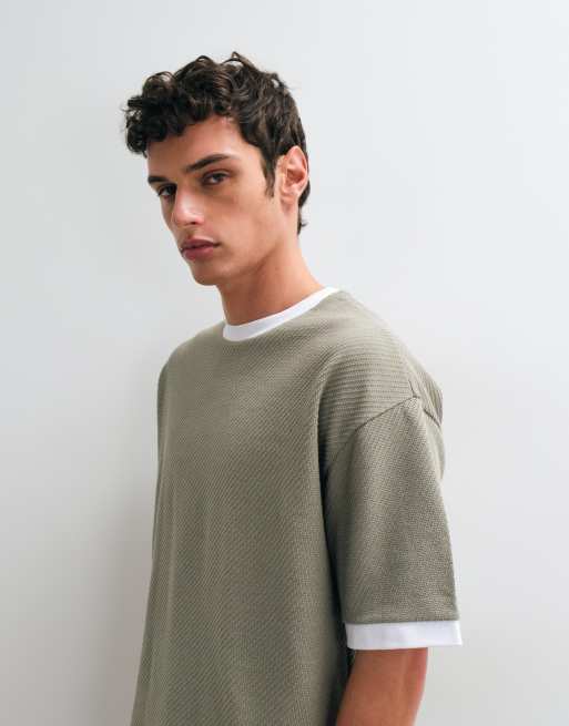 ASOS DESIGN boxy oversized ringer T-shirt in greige gestructureerde stof, 3 van 5