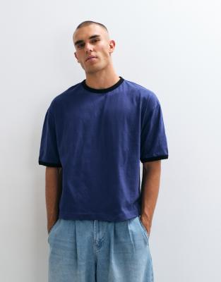 Asos Design Boxy Oversized Ringer T-shirt In Navy