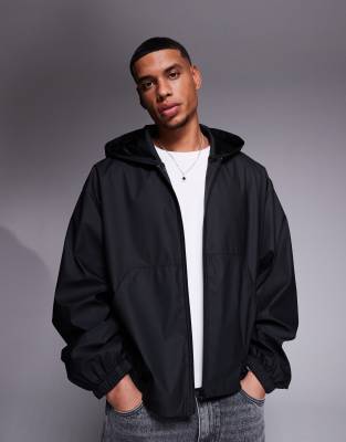 Asos Design Boxy Oversized Rubberized Rain Jacket In Black