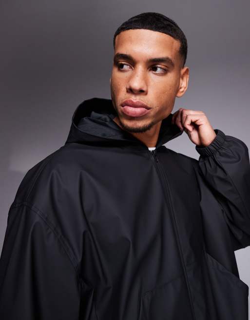 ASOS DESIGN boxy oversized rubberized rain jacket in black ASOS