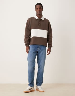Asos Design Boxy Oversized Rugby Polo In Brown