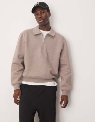 Asos Design Boxy Oversized Rugby Polo Sweatshirt In Brown Heather
