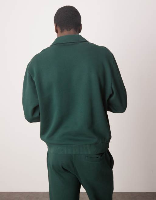 ASOS DESIGN boxy oversized rugby polo sweatshirt in green (part of a set), 4 of 4