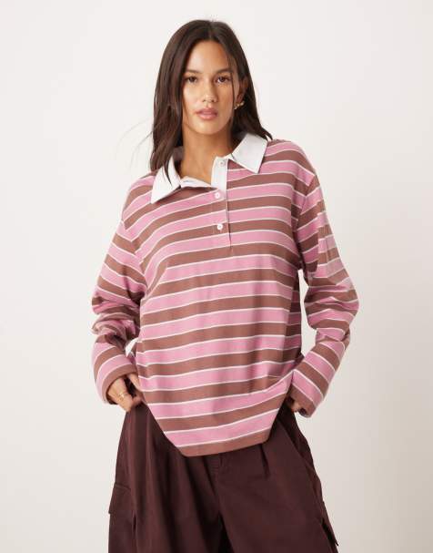 ASOS DESIGN boxy oversized rugby top in pink stripes - view 1