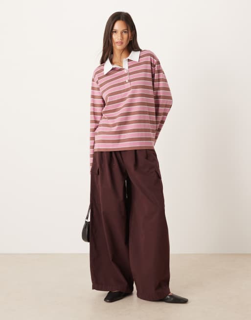 ASOS DESIGN boxy oversized rugby top in pink stripes