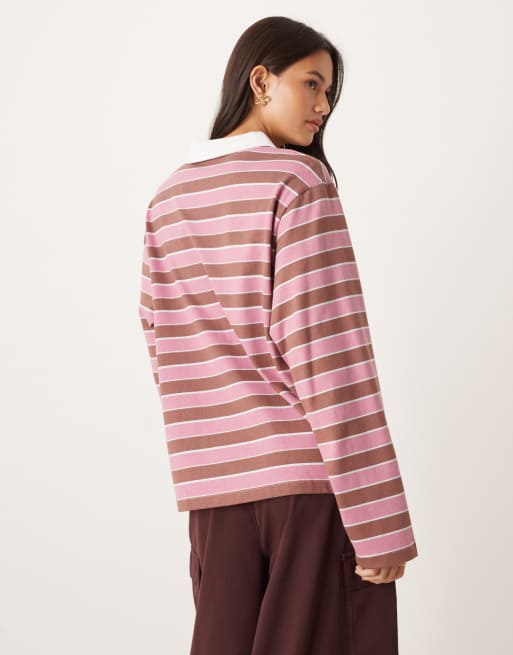 ASOS DESIGN boxy oversized rugby top in pink stripes