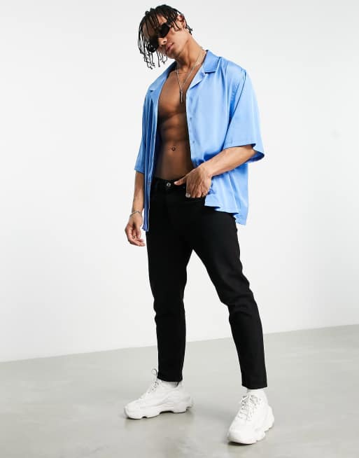 ASOS DESIGN boxy oversized satin shirt in light blue