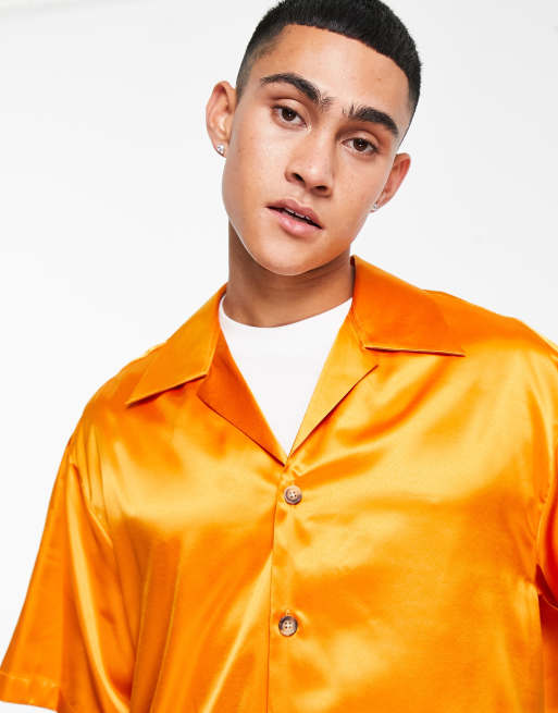 Orange satin shirt sales mens